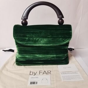 BY FAR Velvet Top Handle Tote Bag, Green, NWT